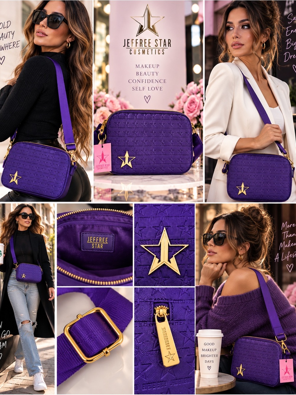 Jeffree Star Deep Purple Embossed Crossbody Bag with Gold Star - Picture 7 of 10